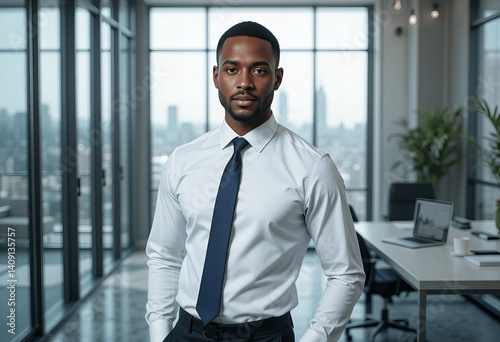 Confident Black Businessman in Modern Office