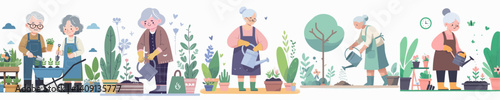 gardening grandmother vector set