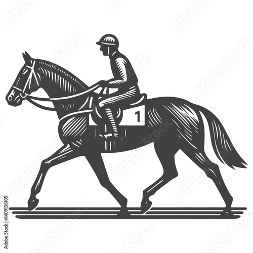 Simple Jockey Riding Horse Vector Icon Design – Vintage Retro Logo & Illustration