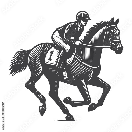 Simple Jockey Riding Horse Vector Icon Design – Vintage Retro Logo & Illustration