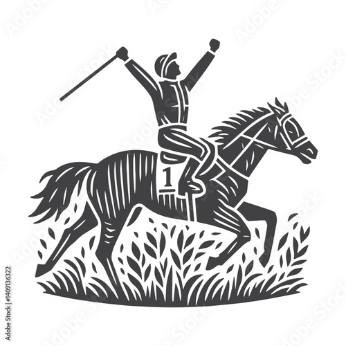 Simple Jockey Celebrating Vector Icon Design – Vintage Retro Logo & Illustration