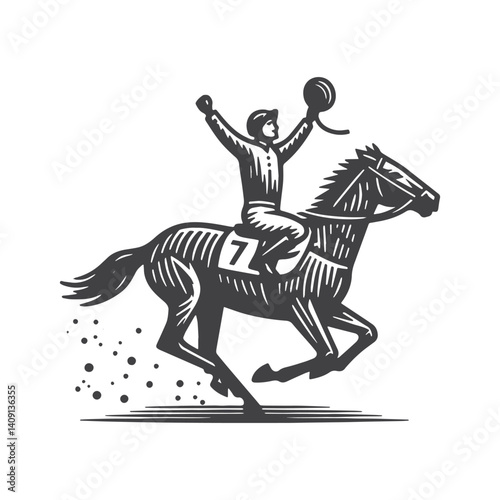 Simple Jockey Celebrating Vector Icon Design – Vintage Retro Logo & Illustration