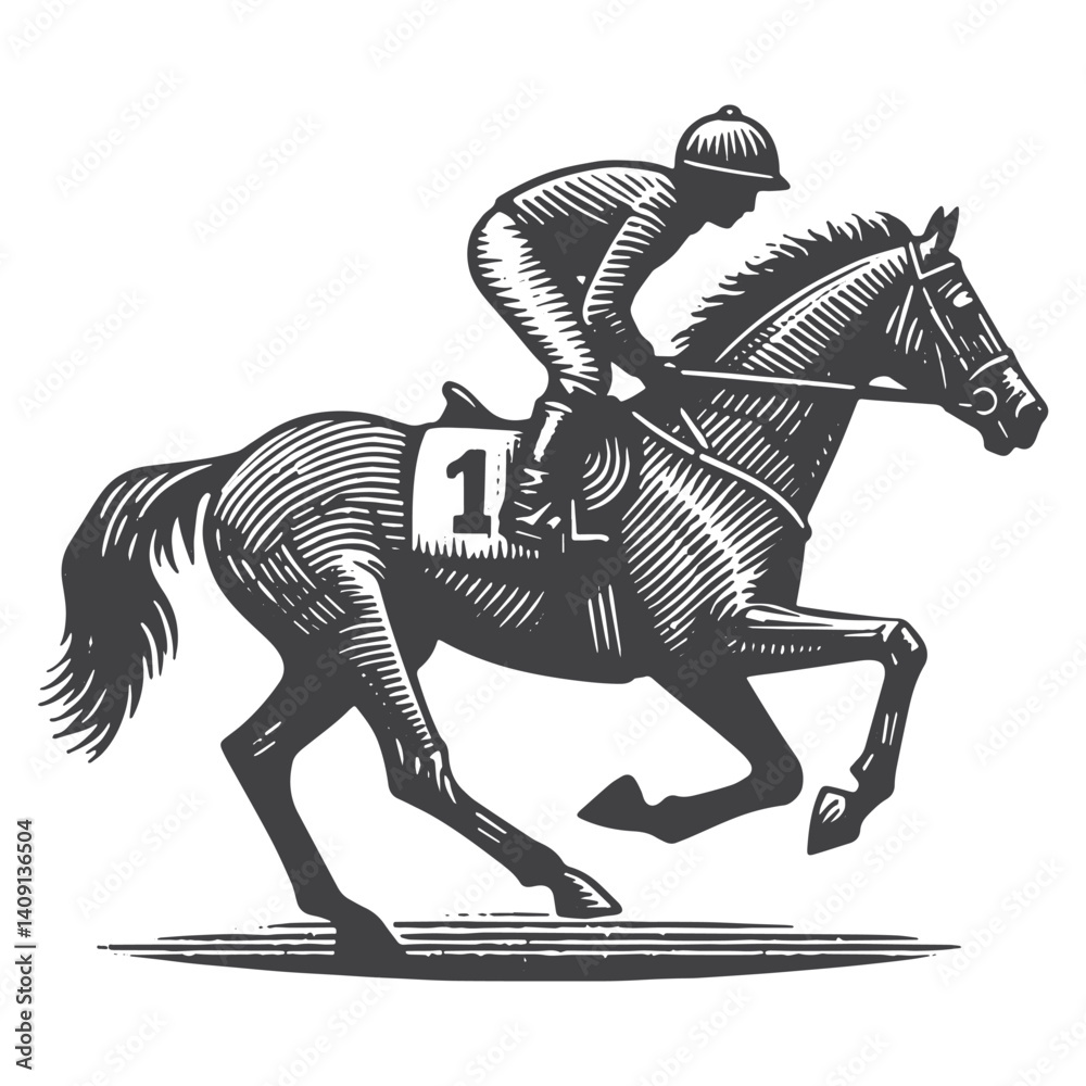 Fototapeta premium Simple Jockey Side View Vector Icon Design – Vintage Retro Logo & Illustration