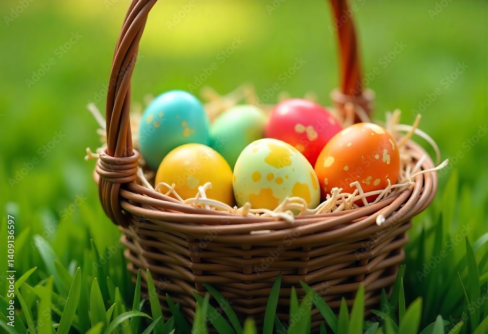 Colorful Easter Eggs in a Basket on Green Grass, happy easter, easter sunday, easter holiday, easter tradition, easter symbols, colorful eggs, painted eggs, Colorful Easter Eggs in a Basket on Green Grass, happy easter, easter sunday, easter holiday, easter tradition, easter symbols, colorful eggs, painted eggs,
