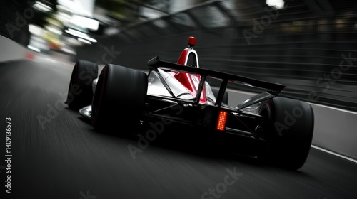 Racing IndyCar in a city tunnel, blurred background