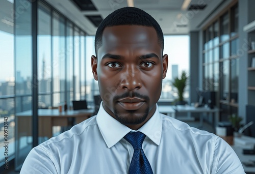 Confident Black Businessman in Modern Office