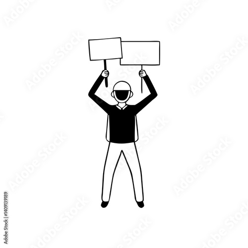 Protester with two raised signs icon