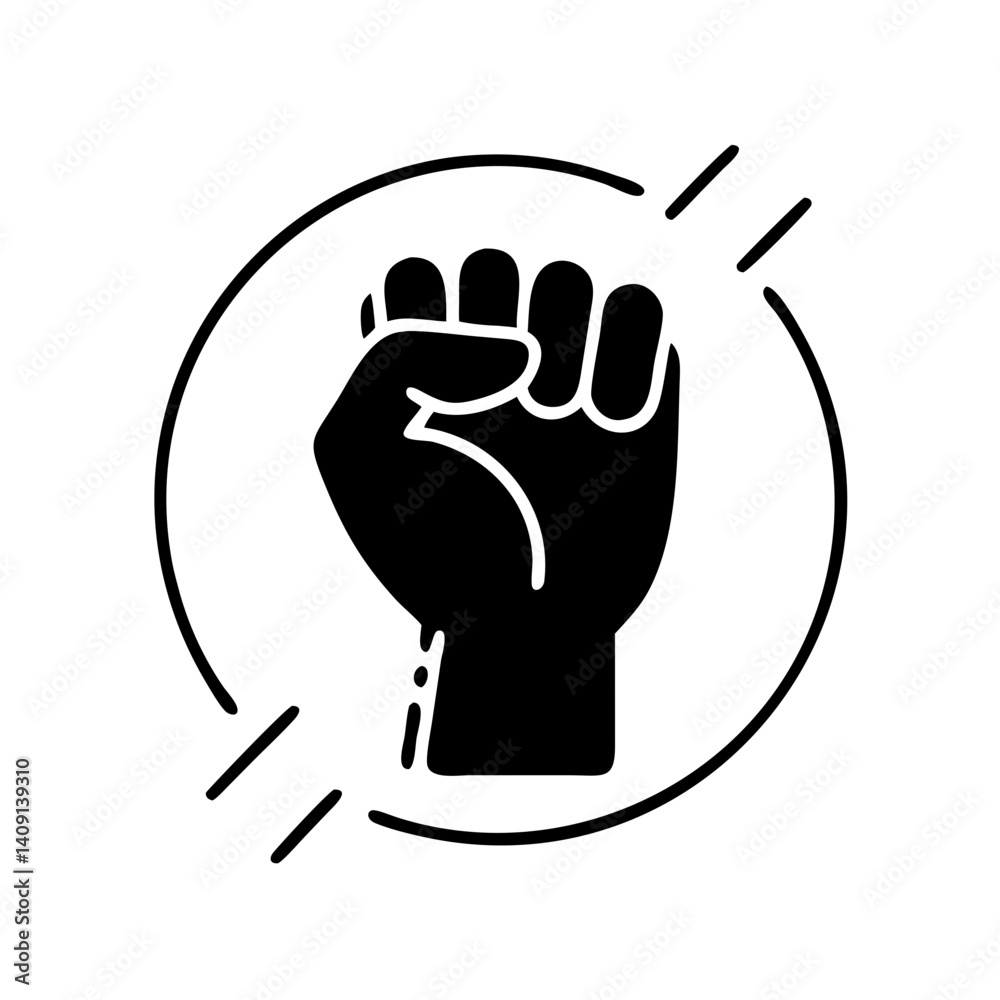 Obraz premium Fist inside circle black and white icon