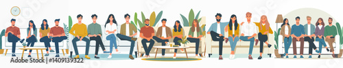 vector set of young people sitting on the sofa