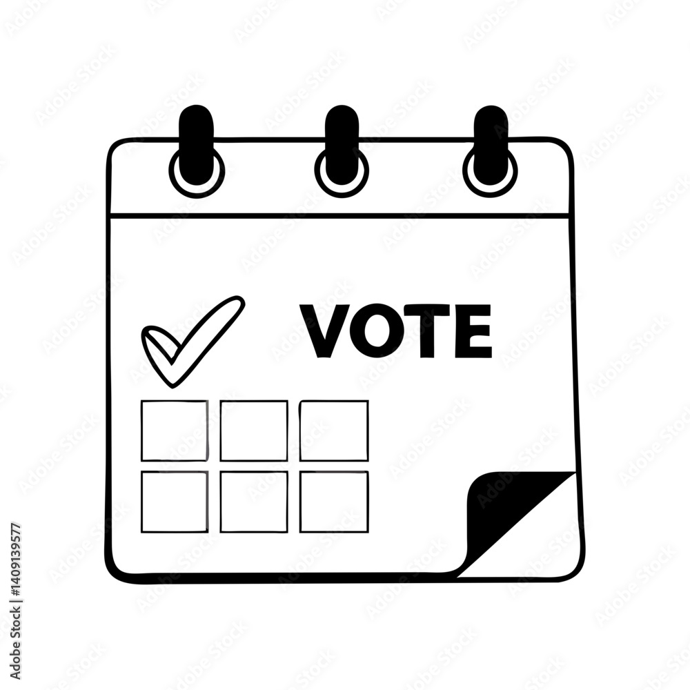 Fototapeta premium Vote calendar icon with marked date in black and white