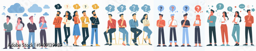 vector set of thinking men and women