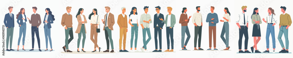 vector set of men and women standing talking
