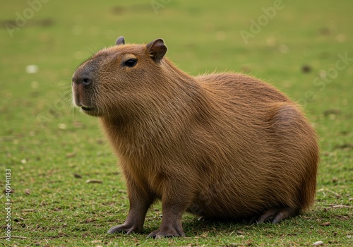 closeup of a capybara on field