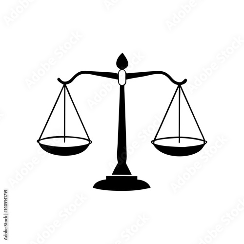 Justice balance scale icon in classic black and white style