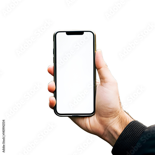 Modern Smartphone in Hand with Blank Screen Isolated on White  Empty Display with Clean Background
