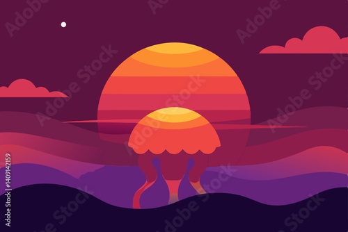 vector illustration of a sunset