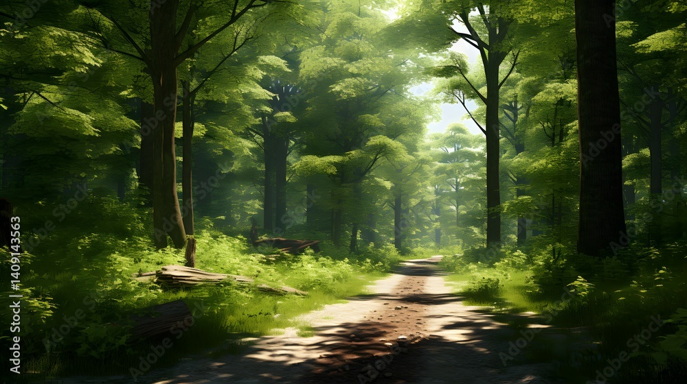 Obraz premium Sunset in the summer forest. Sunlight in the forest.