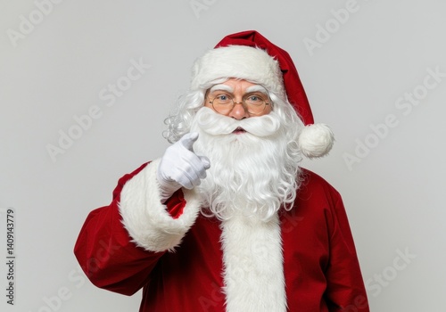 santa claus in glasses with pointing hand