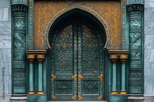 Wooden door with arabic pattern in Alhambra  Granada  Spain