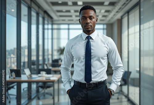 Confident Black Businessman in Modern Office