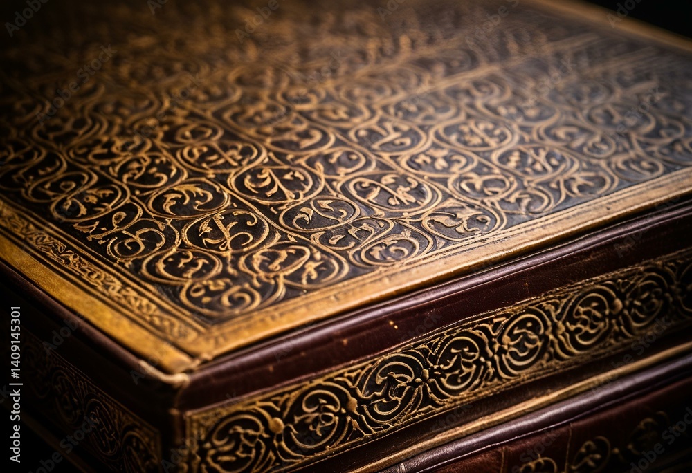 Fototapeta premium A close up of a book with a gold cover.