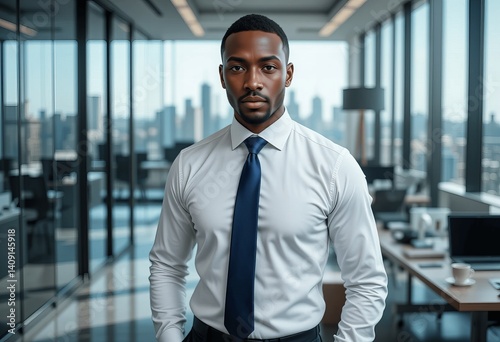 Confident Black Businessman in Modern Office