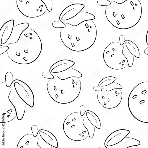 seamless pattern with a simple icon of an orange with a tail drawn in line art style, for various designs and patterns