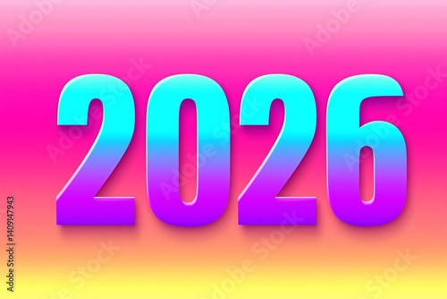 Bold and vibrant 2026 design showcasing modern typography with a gradient background. Bright and colorful graphic featuring the year 2026 in large, stylized numbers with a gradient effect