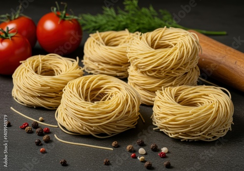 arrangement of noodles on a table