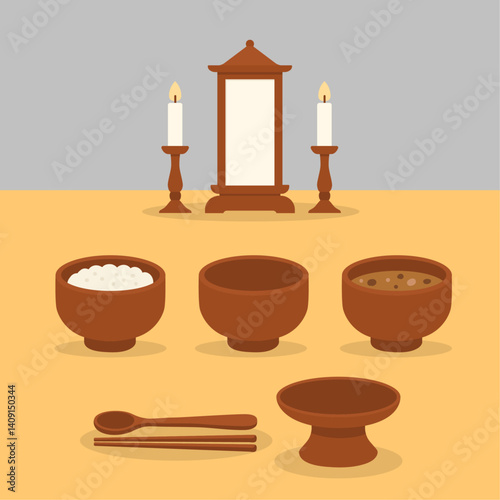 Traditional Korean Ancestral Rites Tableware | Jesa Memorial Ritual Items Illustration