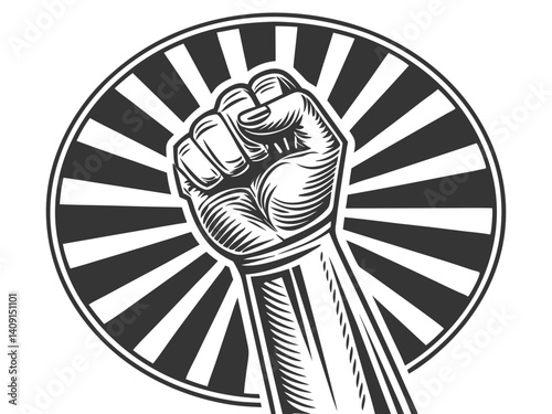 Adobe Illustrator Artwork Fist vactor illustration Raised Fist Stickers logo vactor, Classic revolution composition with vintage style