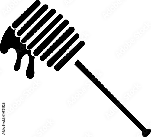 Honey dipper stick with dripping honey icon silhouette, smooth texture and glossy appearance. in studio food photography with nature elements, isolated on transparent background, for food or taste