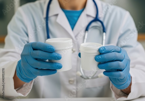 closeup doctor giving container