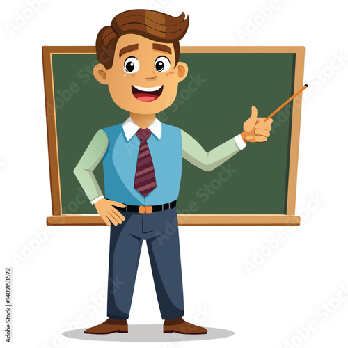 Teacher giving presentation at chalkboard