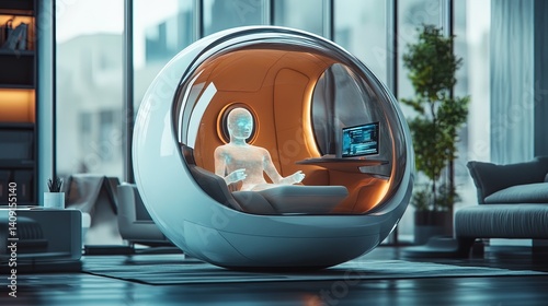 Futuristic Isolation Pod in Modern Living Room