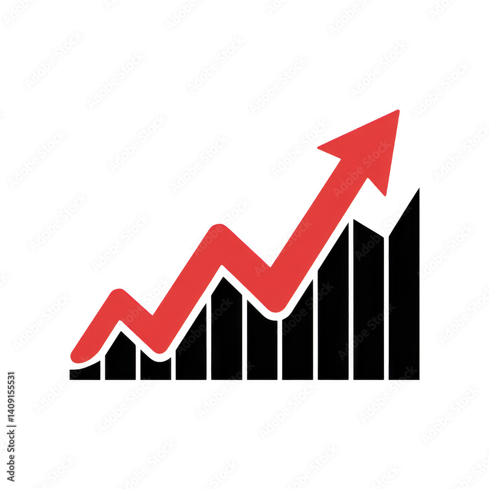 Red arrow with growth bars on transparent background Red arrow with growth bars on transparent background