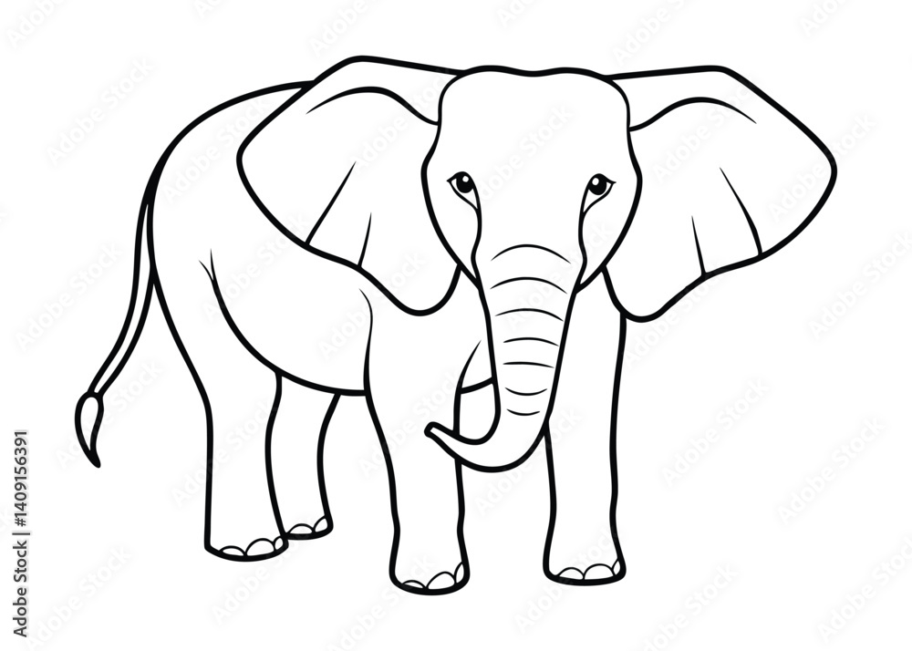 Fototapeta premium Elephant, line art coloring book vector illustration on white background