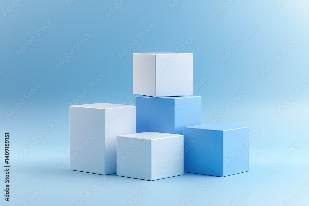 Stacked blue and white cubes on a soft blue background. Stacked blue and white cubes on a soft blue background.