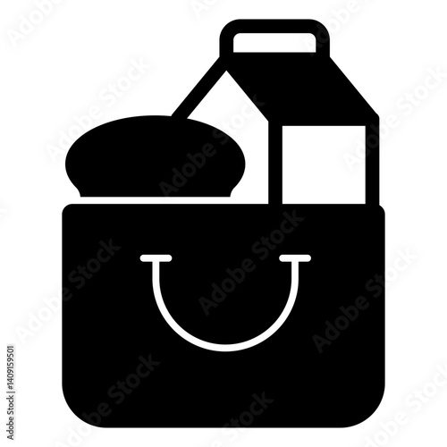 Packet with products solid icon, eat what you want concept. Vector graphics. Grocery shopping bag sign on white background, glyph style mobile or design.