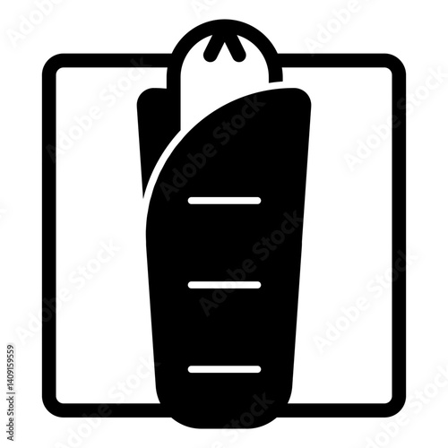 Lavash dough with sausage on napkin solid icon, grocery food concept. Vector graphics. Meat snack sign on white background, glyph style mobile or design.