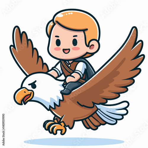 cartoon vector illustration of a person riding an eagle