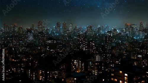 Wallpaper Mural Metropolitan skyline at night with light pollution under a starry night sky, aerial view of illuminated urban skyscrapers and dense housing Torontodigital.ca
