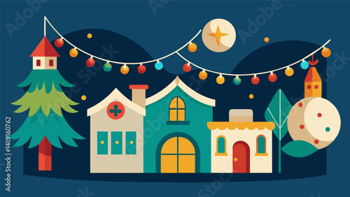 Even the houses that dont participate in the posada are adorned with decorations and lights showing the sense of community and togetherness during this time of year.. Vector illustration