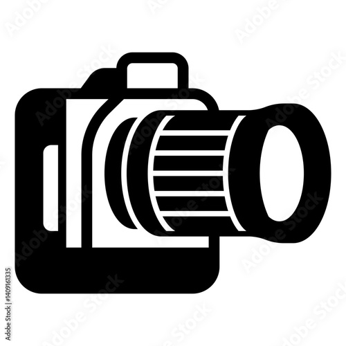 Photocamera with telelens solid icon, photography and optics concept. Vector graphics. Photo camera sign on white background, glyph style mobile or design.