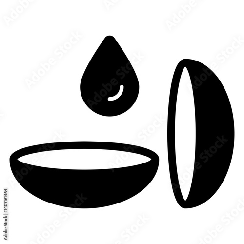 Contact lenses and liquid drop solid icon, medical optometry concept. Vector graphics. Eye vision lens pair sign on white background, glyph style mobile or design.