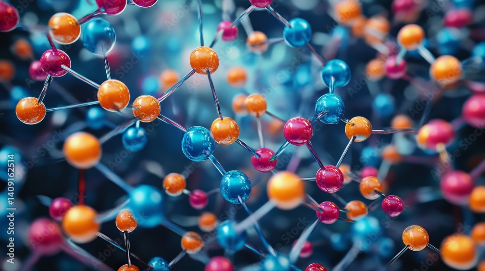 Abstract colorful molecular structure 3d rendering science technology background red art blue atoms Abstract colorful molecular structure 3d rendering science technology background red art blue atoms