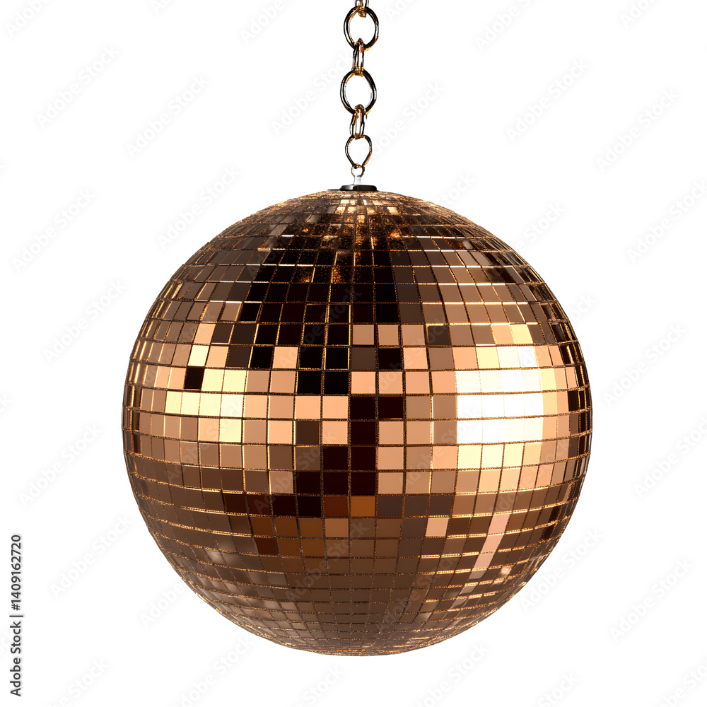 Obraz premium Disco ball hanging on a chain, isolated on a transparent background