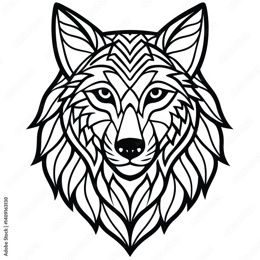 Fototapeta premium Wild wolf head vector illustration, a fierce animal mascot