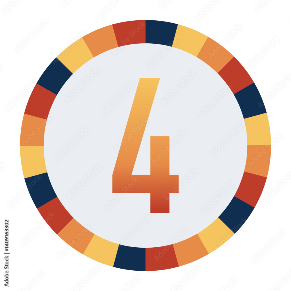Fototapeta premium Bold number “4” in Orange Gradient on a Light Gray Background, Surrounded by a Multicolored Circular Frame
