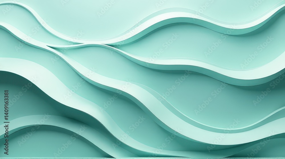 Obraz premium Abstract teal wave patterns in modern minimalist design. trending colors spring summer 2025
